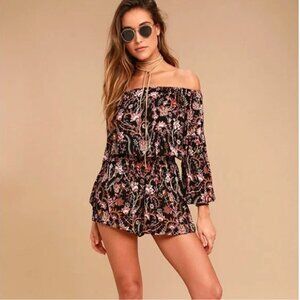 Free People Pretty and Free Romper Floral Off Shoulder Open Back Large Boho